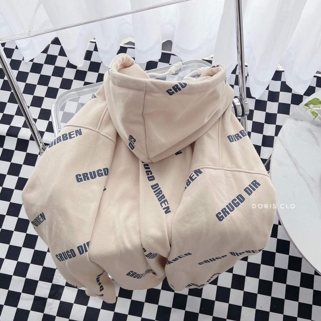 Áo Hoodie Dáng Rộng Thiên Thần Màu Be In Kín Chữ Nam Nữ Unisex Dáng Rộng Tay Bồng Form To