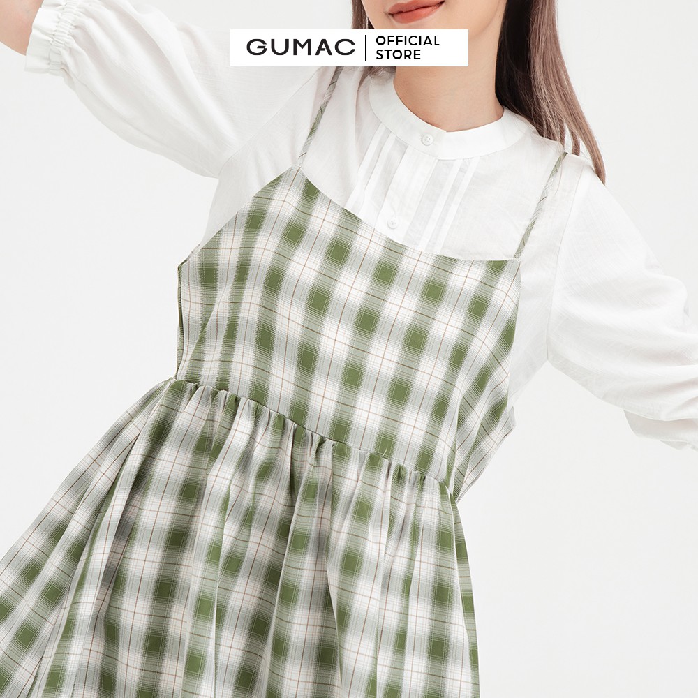 [Mã MABR07062 giảm 8% tối đa 50K đơn từ 249K] Đầm nữ 2 dây babydoll GUMAC màu xanh caro DB469 [không gồm áo trong | BigBuy360 - bigbuy360.vn