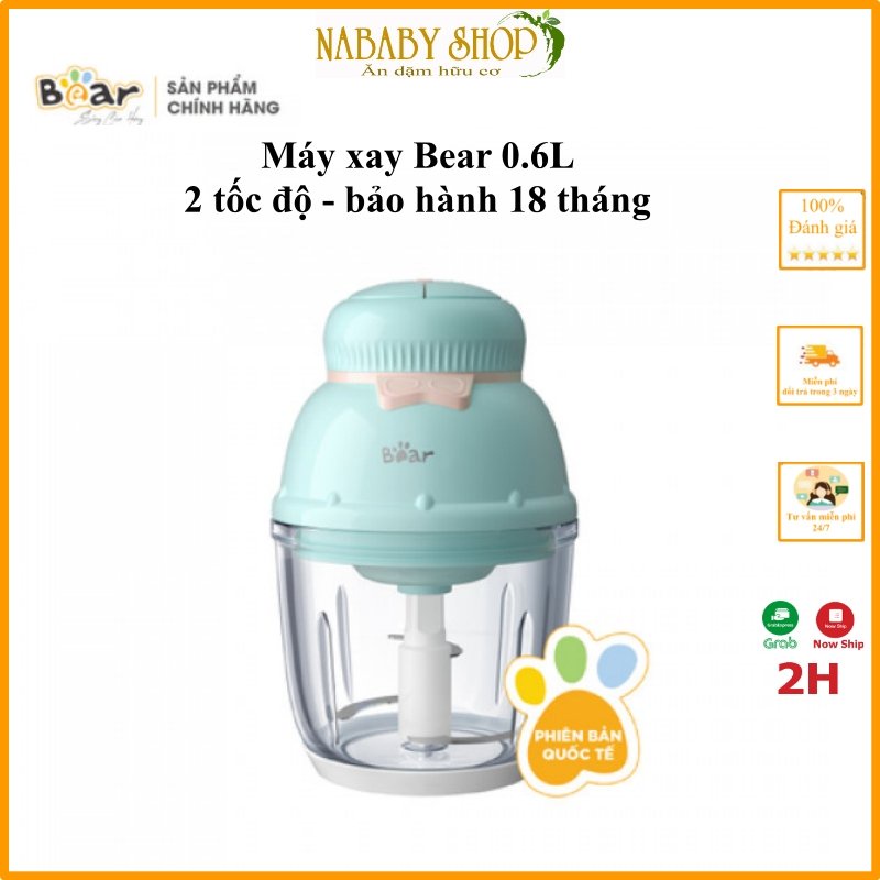 (Bản Quốc Tế, BH 18th) máy xay thịt, Máy xay thực phẩm đa năng mẫu mới hình nơ 2 tốc độ cho bé ăn dặm 0.6L Bear