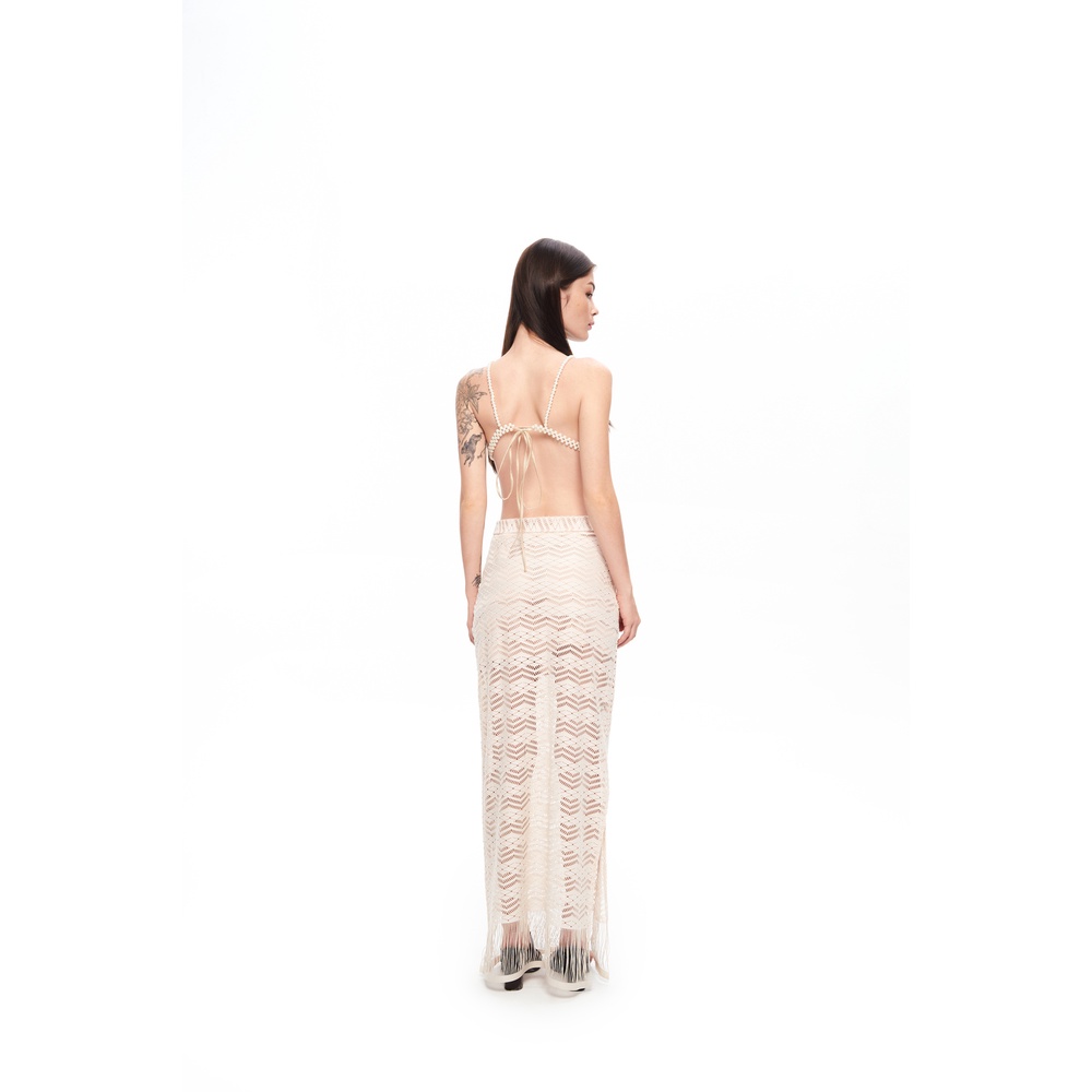 Chân váy ren lưới màu kem, là min - CROCHET MAXI SKIRT - CREAM