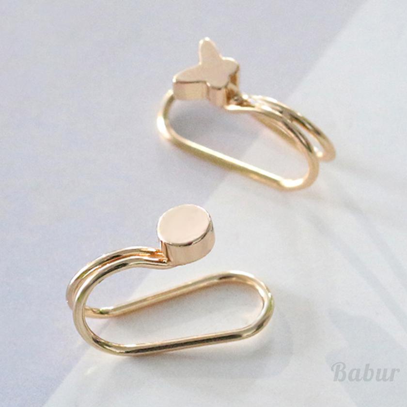 [Babur] Ngôi sao Hàn Quốc Mặt trăng Trái tim Hoa Đơn Kim cương Cuff Trái tim Mặt trăng Bông tai Kẹp Bông tai cho nữ Phụ Bán buôn Đồ trang sức