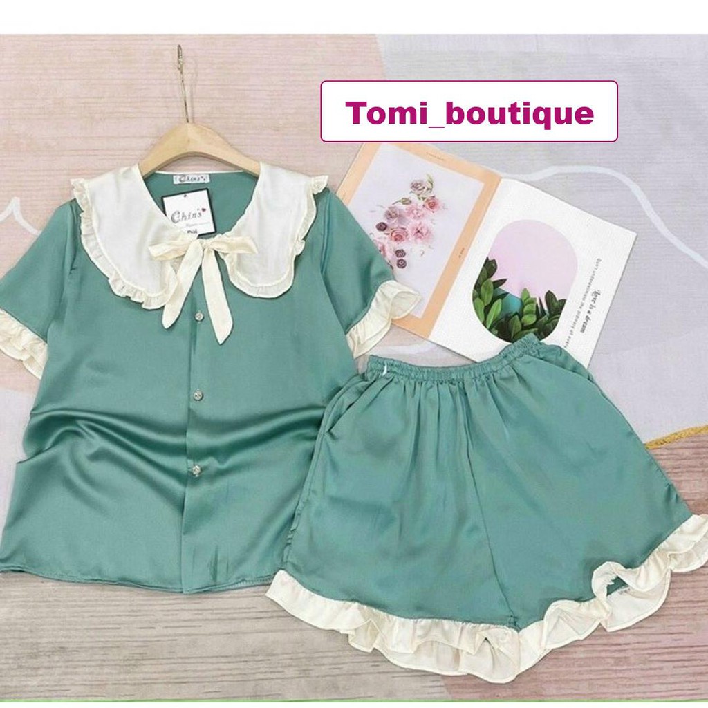 Bộ đồ ngủ cộc tay lụa hàn bèo bao đẹp,bao mát siêu cute- Tomi boutique | BigBuy360 - bigbuy360.vn
