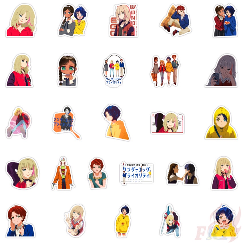 Set 100 miếng dán họa tiết hoạt hình WONDER EGG PRIORITY B trang trí chống thấm nước