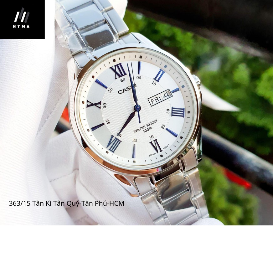 Đồng hồ nam dây thép cao cấp Casio MTP 1384D-7A2 Mặt trắng kim - Size 41mm chống nước 10ATM Bảo hành 1 năm  Hyma watch