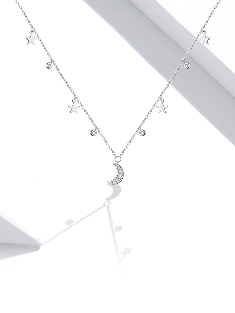 Dây Chuyền Nữ Bamoer SCN420 Mặt Hình Trăng Và Sao Trắng Bằng Bạc 925 Thật