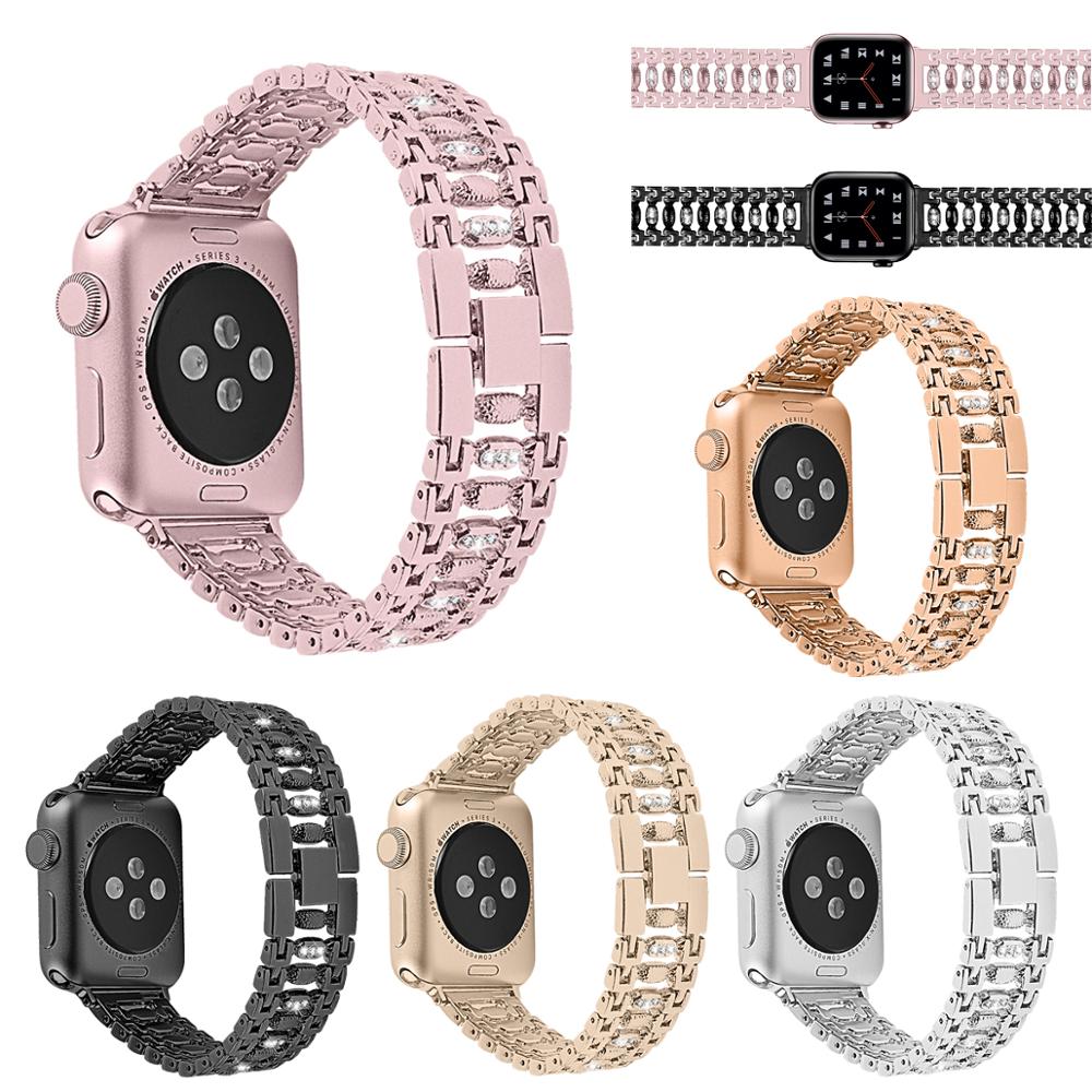 Dây Đeo Inox Đính Kim Cương Giả Cho Đồng Hồ Thông Minh Apple Watch 6 5 4 38mm 42mm 40mm 44mm Iwatch Series 6 5 4 3