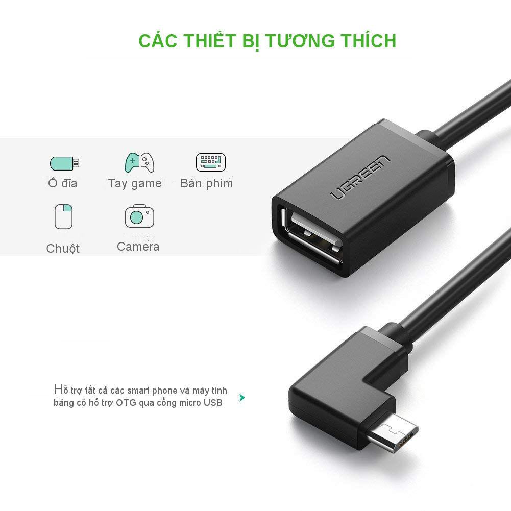 Dây USB2.0 sang Micro USB vuông góc, hỗ trợ OTG dài 15cm UGREEN US119 10379