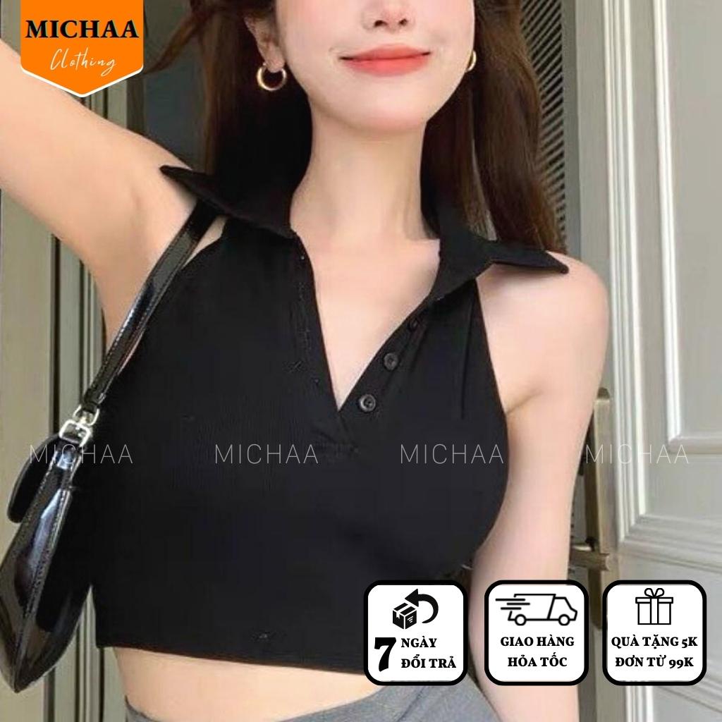 Áo Croptop YẾM CỔ POLO Nữ Hở Lưng Kiểu Choàng Cổ Thời Trang - MICHAA