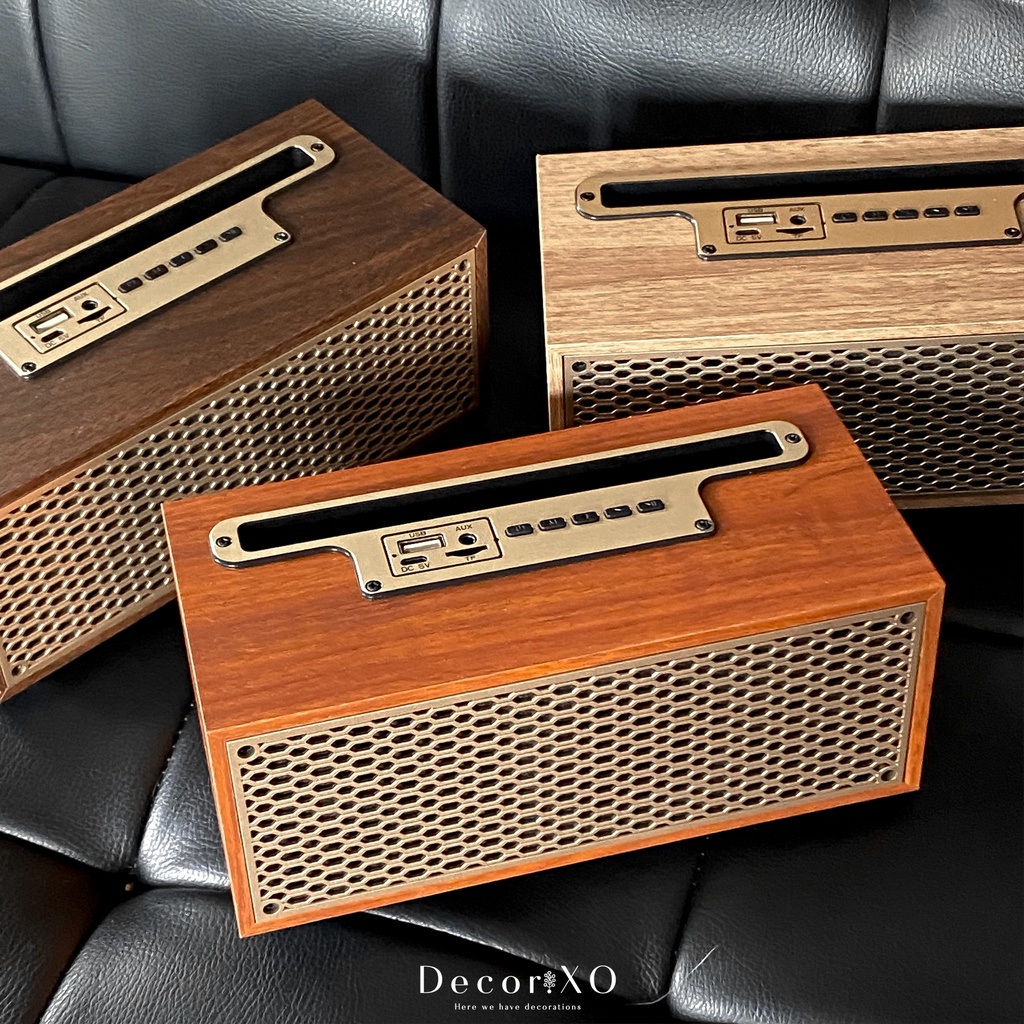 Loa Bluetooth Vân Gỗ Wooden Vintage Để Bàn Trang Trí - Tặng kèm Pack Sticker