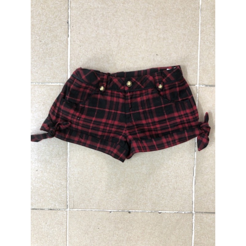 tang khach - size S quần short nữ vải kaki thô mềm kẻ caro đỏ đen 2hand mới đẹp