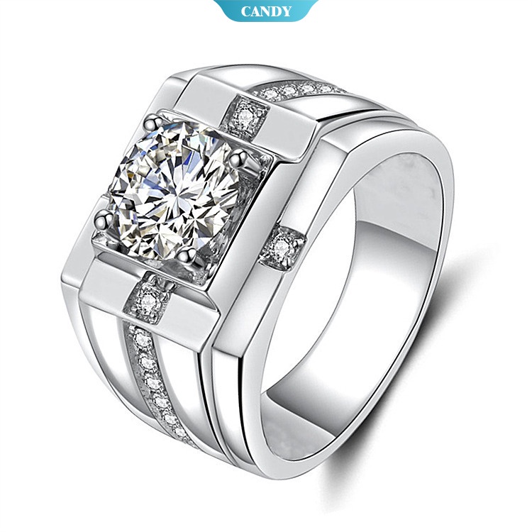 Nhẫn Cưới Mạ Bạc 925 Đính Kim Cương Nhân Tạo Cho Nam