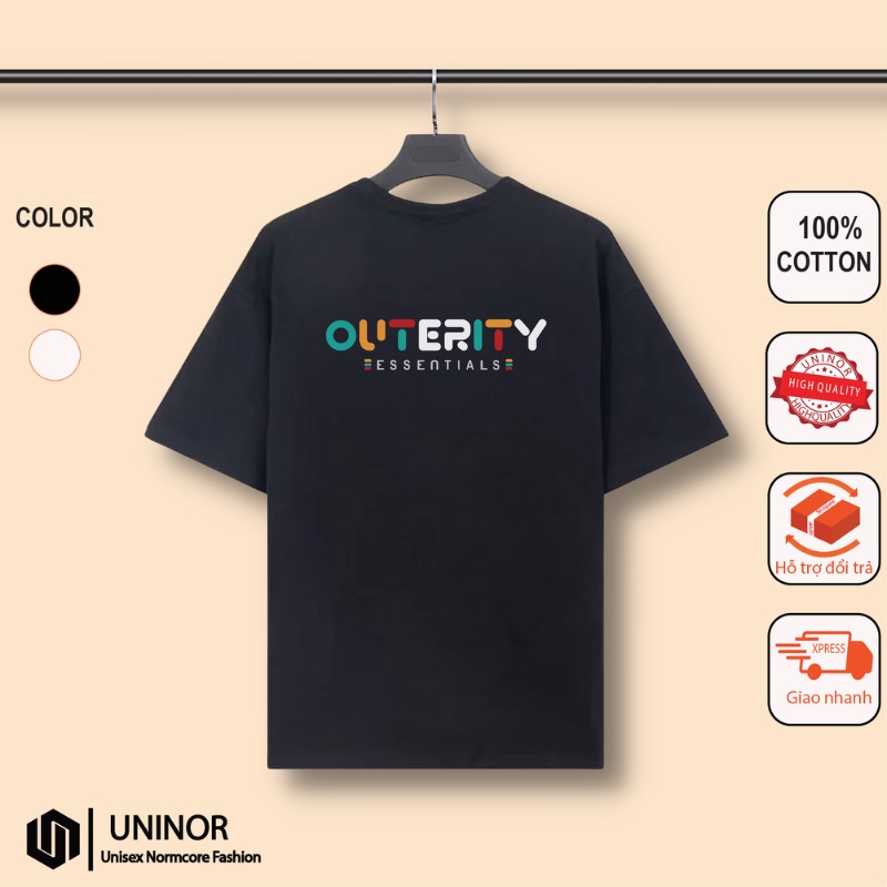 Áo thun cotton oversize Uninor áo phông ngắn tay form rộng unisex in hình signature outerity