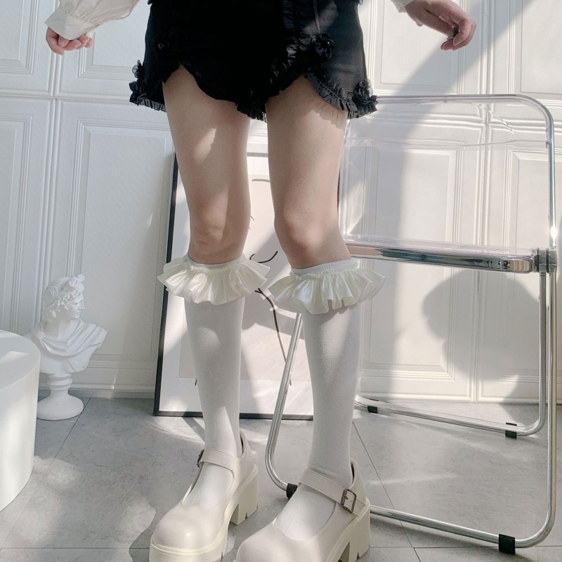 XIXI Tất Dài Qua Gối Giữ Ấm Chân Phối Bèo Phong Cách Lolita