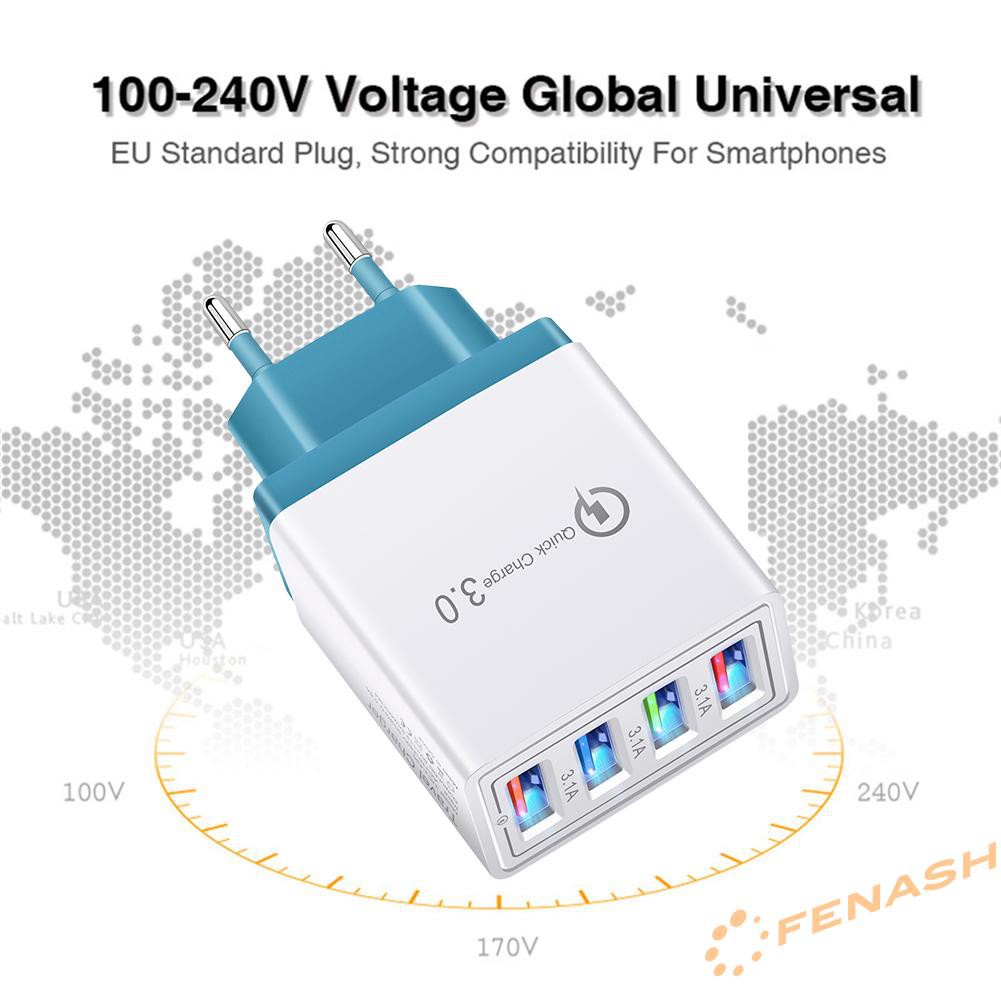 Củ sạc nhanh 4 cổng usb có đèn led thiết kế tiện dụng thích hợp cho điện thoại