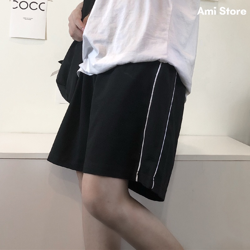 Quần đùi nam nữ ống rộng, quần short sọc trắng ulzzang cạp chun thoải mái phong cách năng động QS14 Ami store | BigBuy360 - bigbuy360.vn