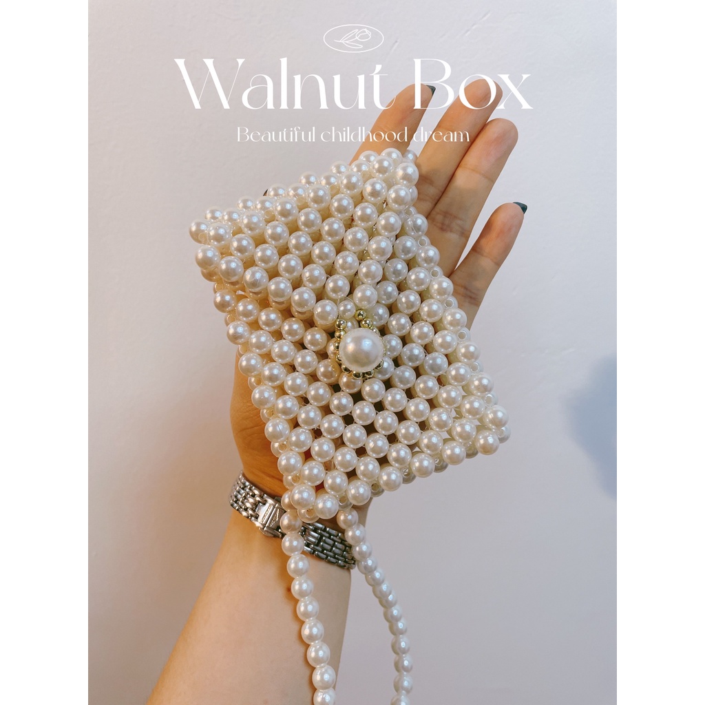 Túi Đeo Chéo Handmade Đính Ngọc Trai Mini Dễ Thương Xinh Xắn
