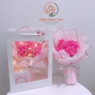 Set quà tặng 8/3 hoa khô hoa baby màu hồng kèm túi+thiệp