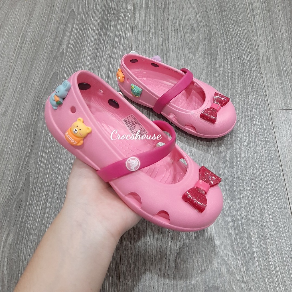 (Hàng cao cấp) Giày búp bê crocs bé gái keely hồng nơ, màu tím trái tim tặng kèm jibbitz sticker - Crocs house