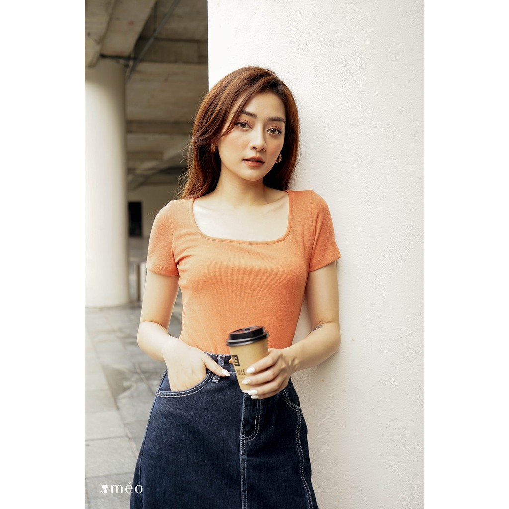 Áo kiểu dệt kim nữ Méo shop bodysuit ngắn tay cổ vuông Keni