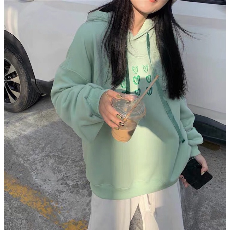 Áo hoodie nỉ phụ nữ màu xanh sữa mới siêu dầy