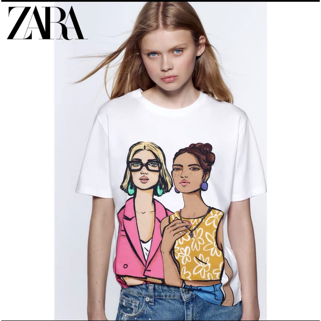 Áo thun trắng 2 cô gái ZARA VNXK