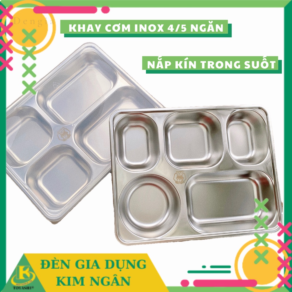 Khay Cơm Inox 4/5 Ngăn Sâu Lòng Hàn Quốc (Có nắp) [CÓ SẴN - HỎA TỐC]