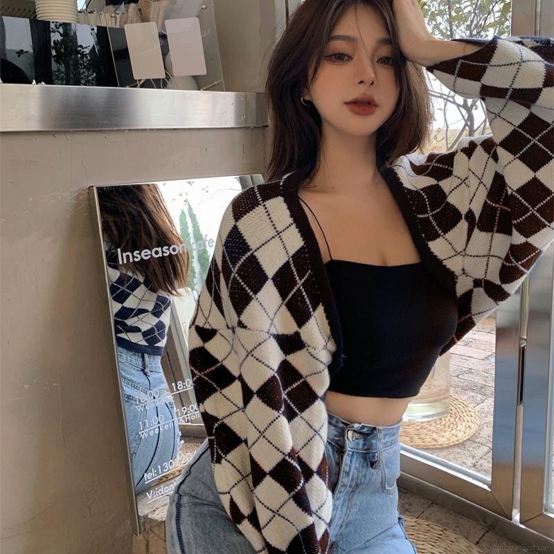 Áo cardigan tay dài dáng rộng phối màu độc đáo thời trang cho nữ