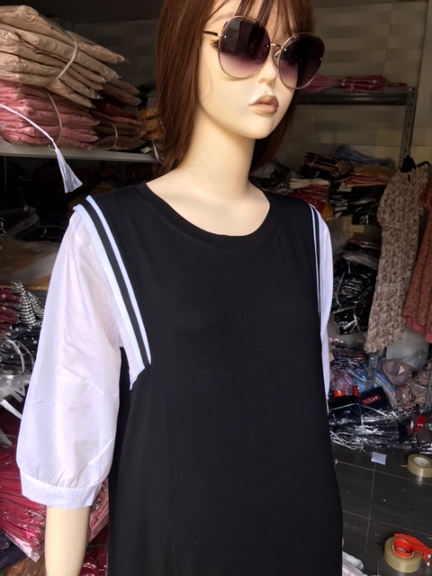 Váy bầu tay lỡ trẻ trung chất coton