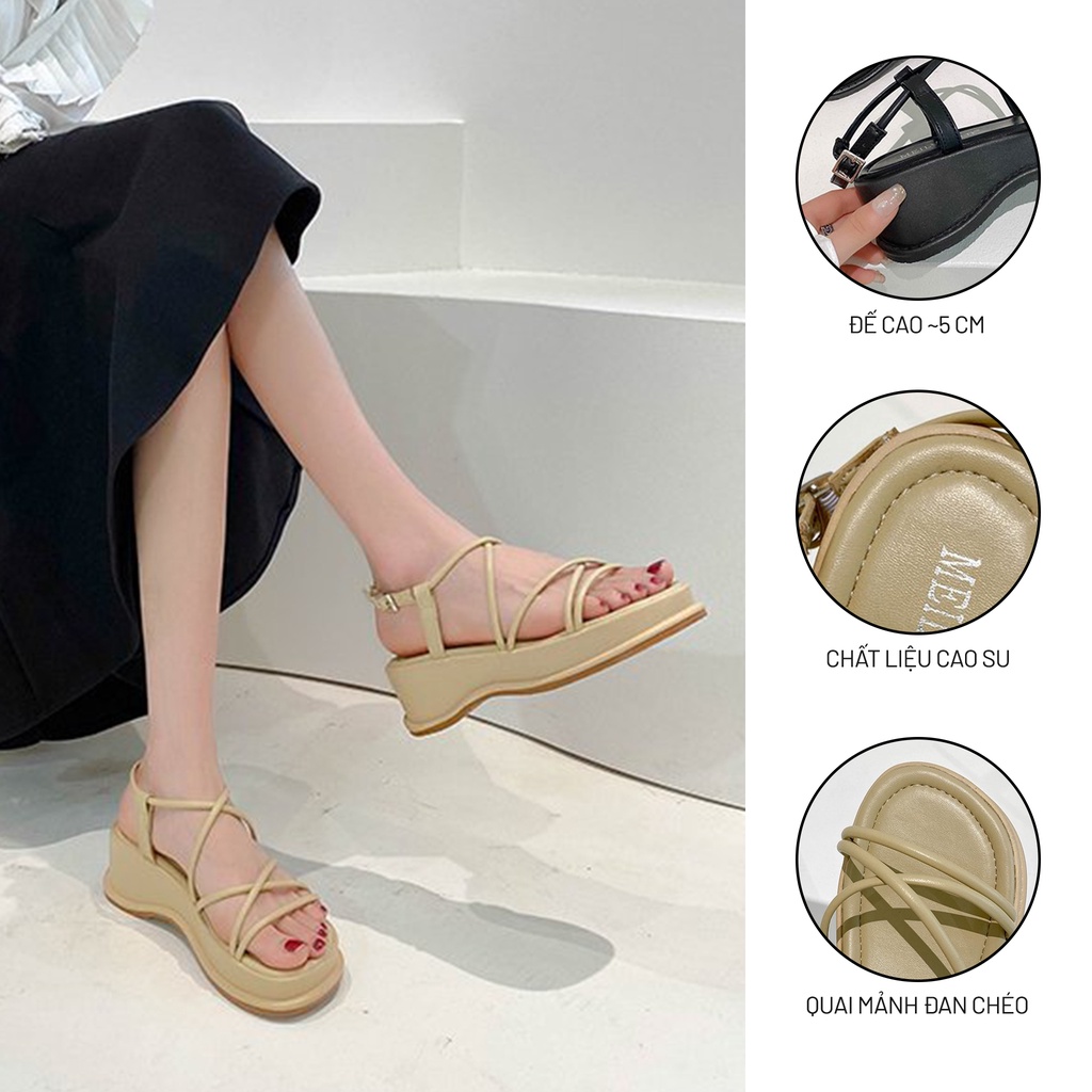 Giày Sandal Nữ Ulzzang Vintage, Dép Quai Hậu Cao Su Quai Chéo Đan Xen Đế Độn 5cm Hàn Quốc, Street Style - Iclassy_shoes