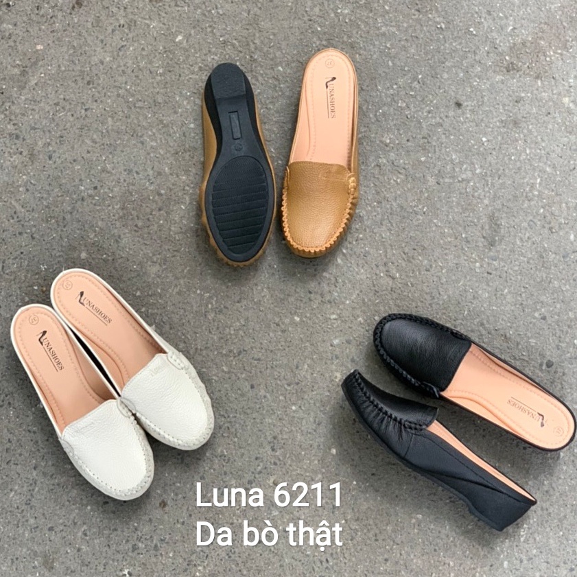 Sục nữ 3p da bò mềm êm chân LUNASHOES 32501 bảo hành 2 năm chống nước giày moca trung niên cho mẹ dễ đi dễ phối đồ