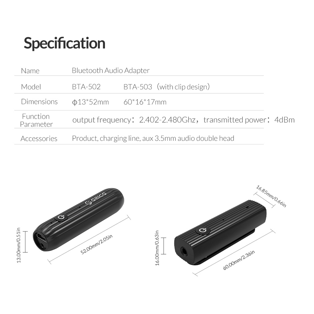 [Âm Thanh Hay] Bộ Thu Bluetooth Cho Ô Tô Hoặc Biến Loa Bình Thương Thành Loa Bluetooth ORICO BTA-502