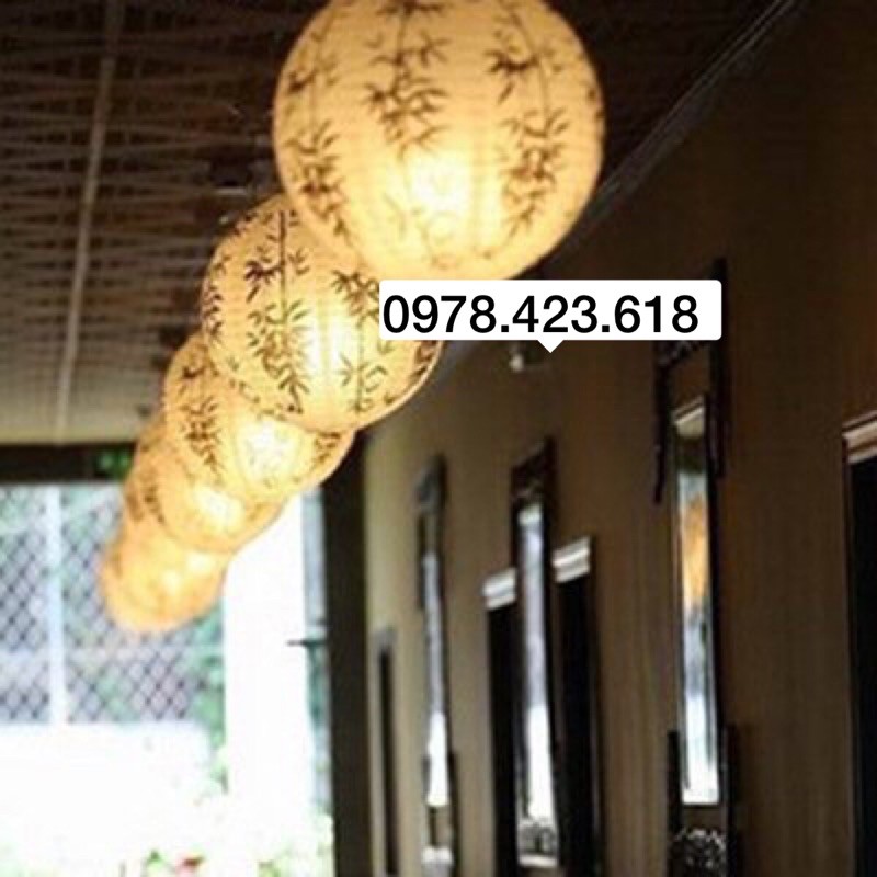 Đèn lồng giấy vẽ cây trúc - đèn lồng hoa đào nhật bản