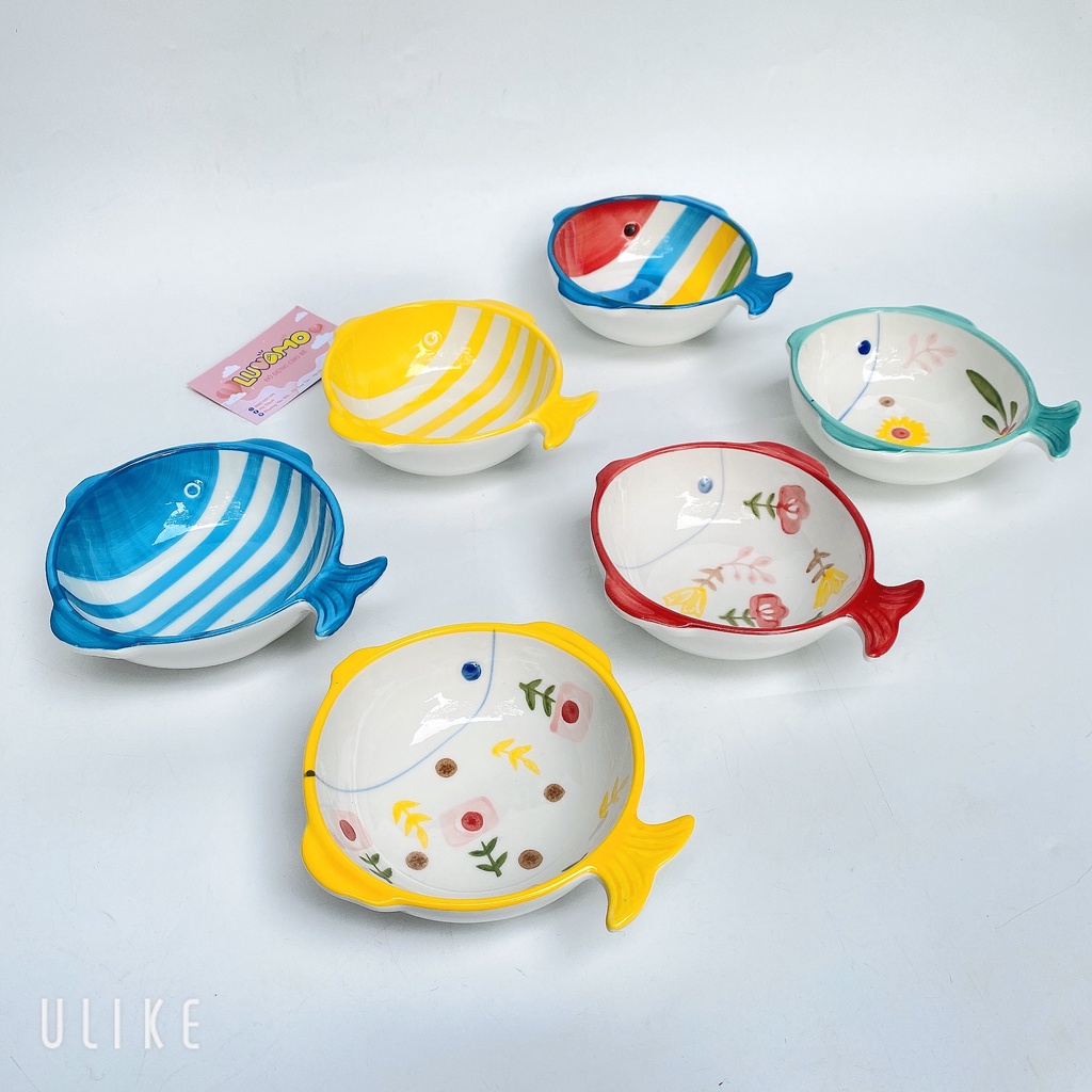 Bát ăn dặm gốm sứ hình cá cho bé luvamo BS05