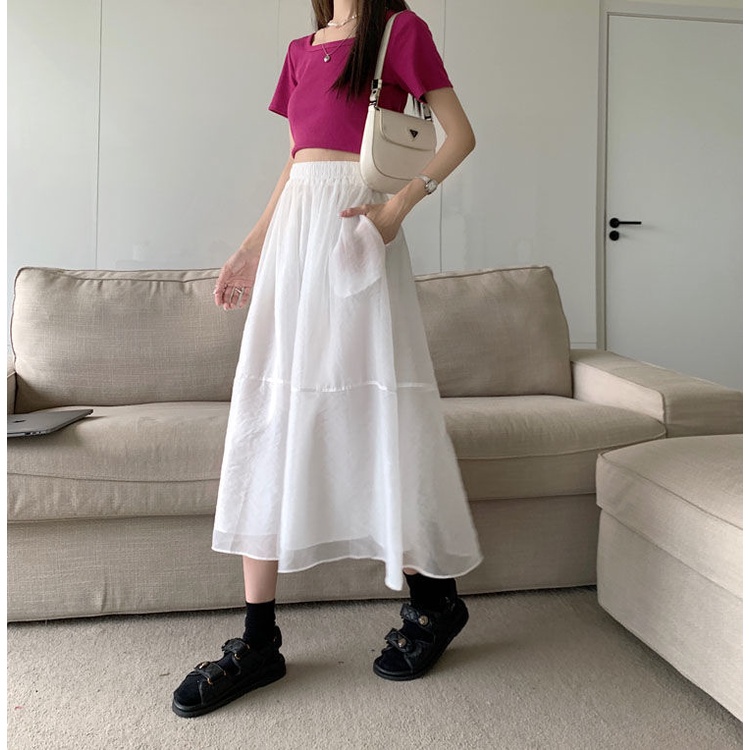 Chân Váy Dáng Chữ a Phong Cách Hàn Quốc 175286 Chân Váy Dài Qua Gối Lưng Cao Dáng Rộng Thời Trang Cho Nữ