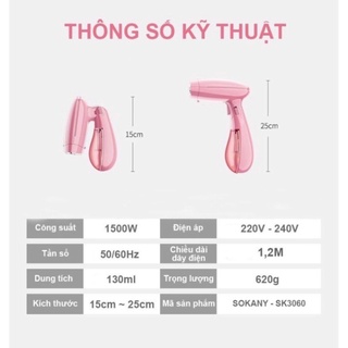 BÀN LÀ HƠI NƯỚC CẦM TAY SOKANY 3060  CÔNG SUẤT 1500W, BÀN ỦI HƠI NƯỚC SONAKY MẪU MỚI 2020