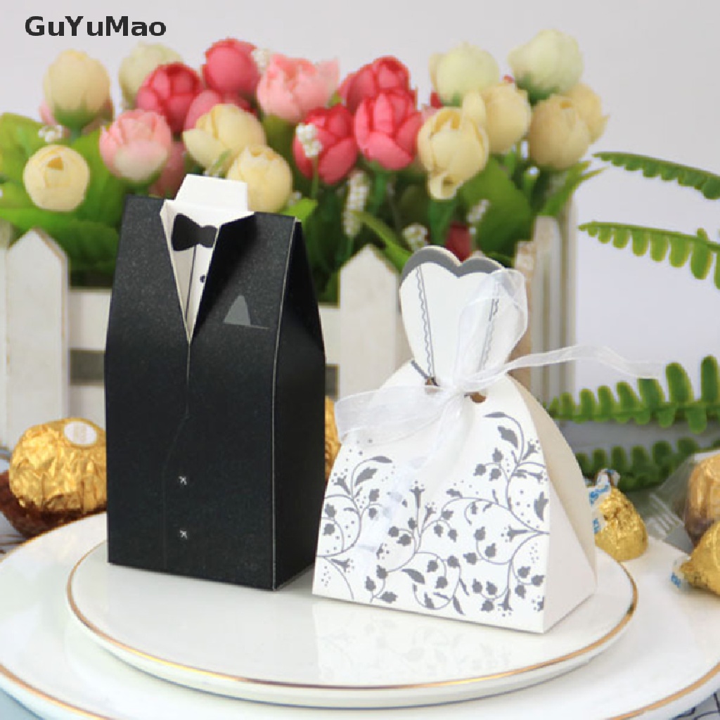 Set 20 Túi Đựng Kẹo Cưới Hình Đầm Cô Dâu Chú Rể DIY