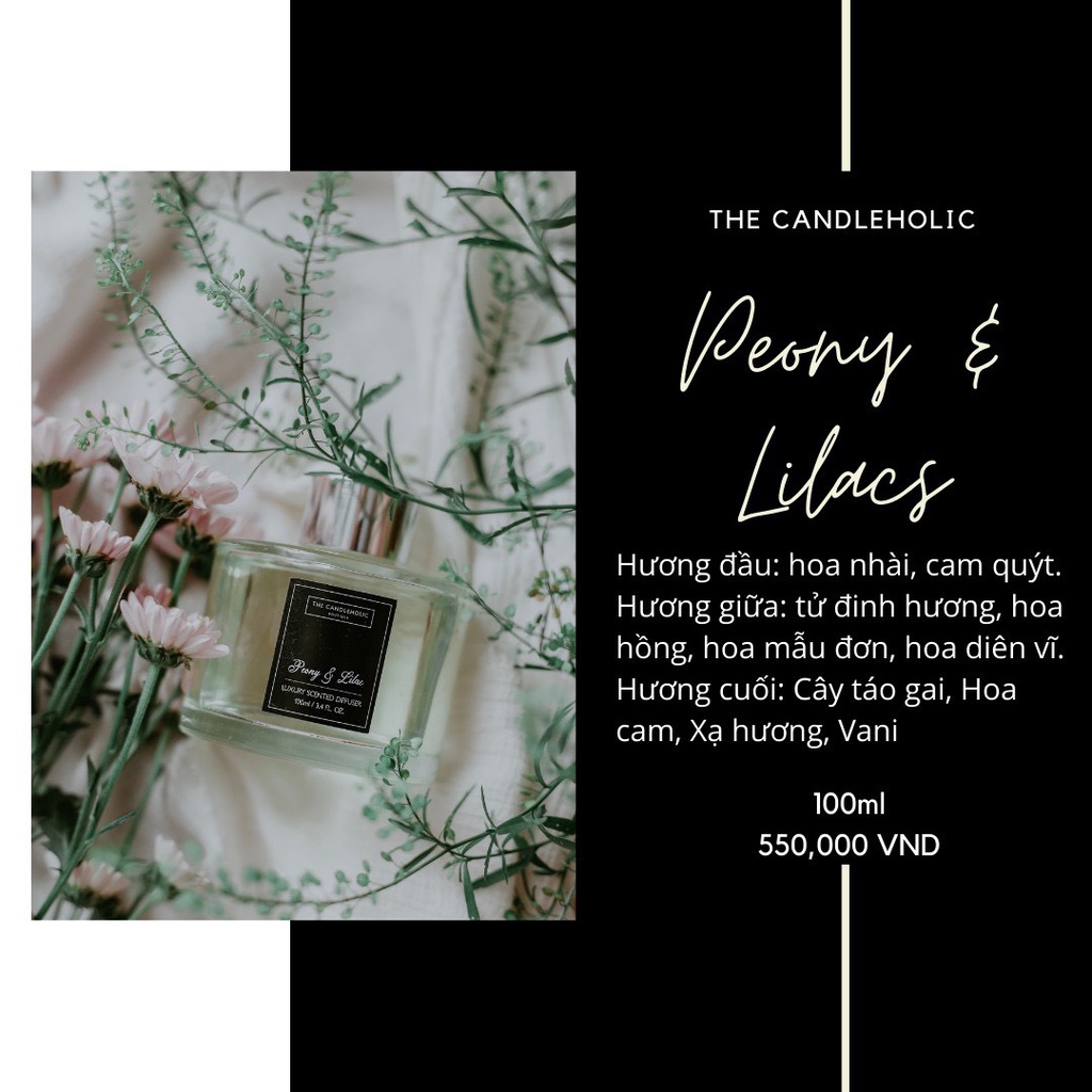 Tinh dầu toả hương "The Candleholic" hương PEONY & LILAC (Hoa mẫu đơn và tử đinh hương)