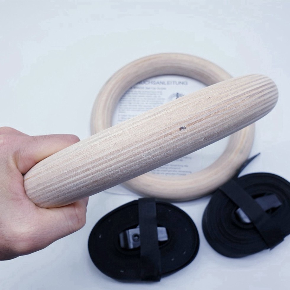 Vòng xà treo gymnastic rings tập street workout, Vòng ring dip gỗ Bạch Dương loại to tập hít kéo xà đơn xà