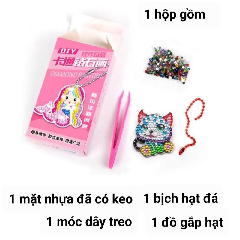 HỘP TỰ LÀM MÓC KHÓA NHỰA  ĐÍNH HẠT ĐÁ 5D LẤP LÁNH DIY , có clip