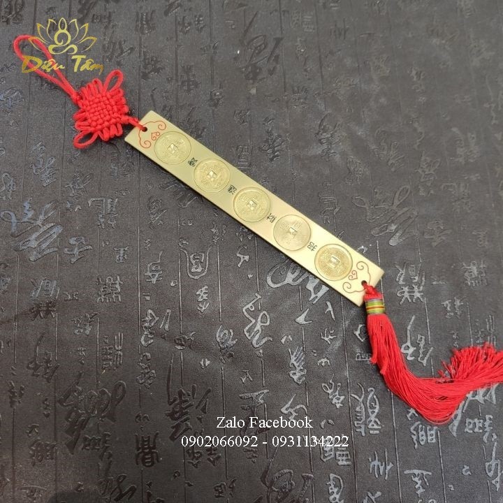 Đồ phong thủy - Thước đồng lục đế ngũ đế phong thủy  hoá sát điềm xấu có dây treo đồng tâm kết