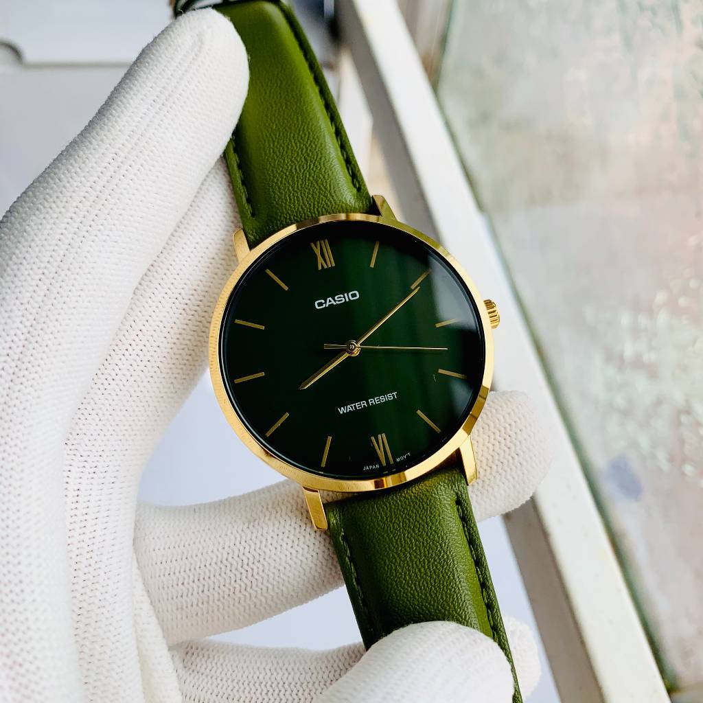 Đồng Hồ Nam Casio MTP-VT01GL-3BUDF Dây Da Xanh Lá Mặt Xanh Lá Size 40mm Bảo Hành 1 Năm Tại Đồng Hồ Doanh Nhân