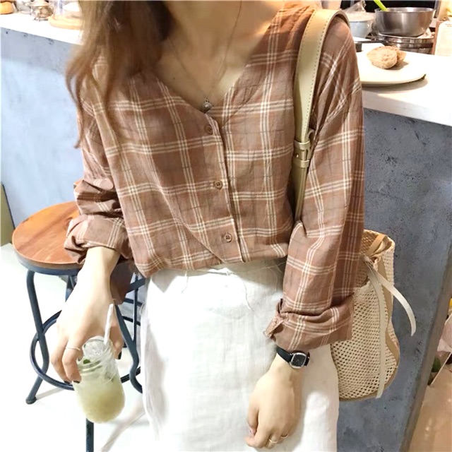 Sơ Mi Kẻ cổ tim