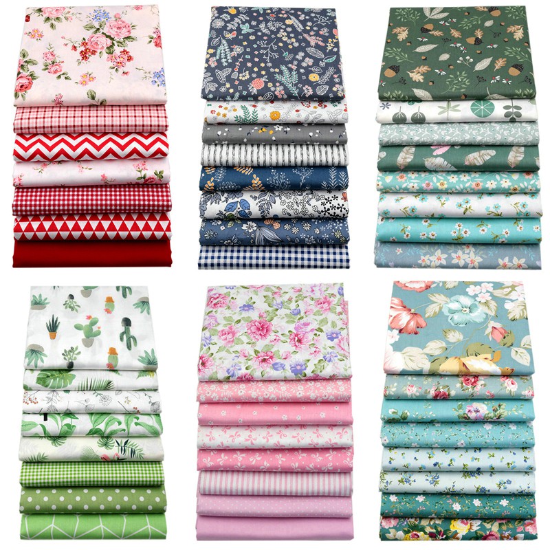 Set 5-8 Tấm Vải cotton 20x25cm In Họa Tiết Làm Đồ Thủ Công Đa Ứng Dụng