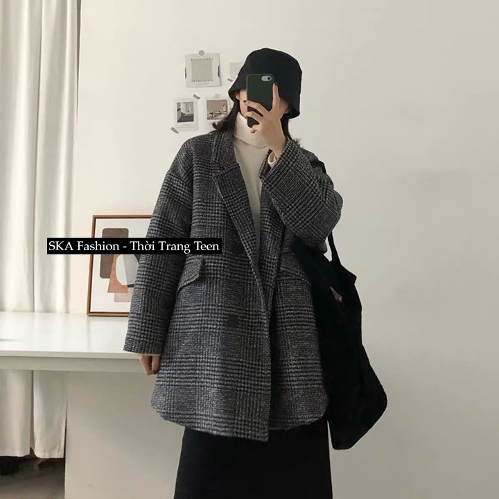 Áo Khoác Dạ Kẻ Blazer Đông Xuân 2021 Kẻ Retro 2 Lớp Loại 1 Form Rộng Ullzzang  | BigBuy360 - bigbuy360.vn