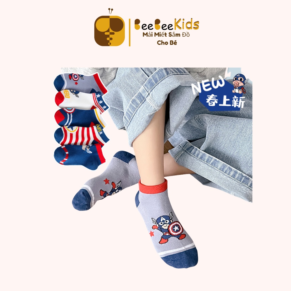 Tất Siêu Nhân Bé Trai Vớ Cổ Ngắn Siêu Anh Hùng Đội Trưởng Mỹ Trẻ Em Từ 0-10 Tuổi - Set 5 Đôi BEEBEEKIDS