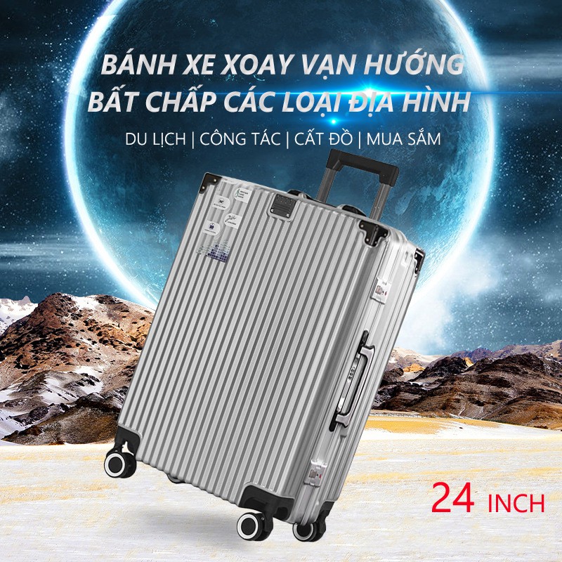 YA402-20/YA402-24Vali du lịch vali xách tay kim loại 20 và 24 inch hợp kim nhôm có mã số 4 bánh xe tay kéo dày hơn  vali