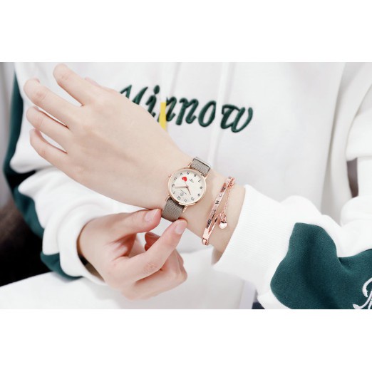 Đồng Hồ Nư Dây Vải Dù Hazo 324 Fashion Watch Trái Tim Đỏ Phong Cách Hàn Quốc - Hazo