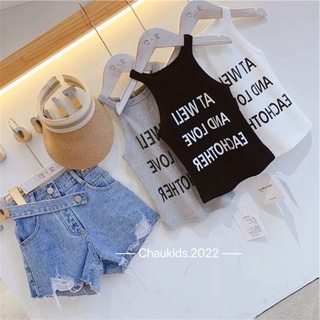 Set áo cổ yếm in chữ bé gái