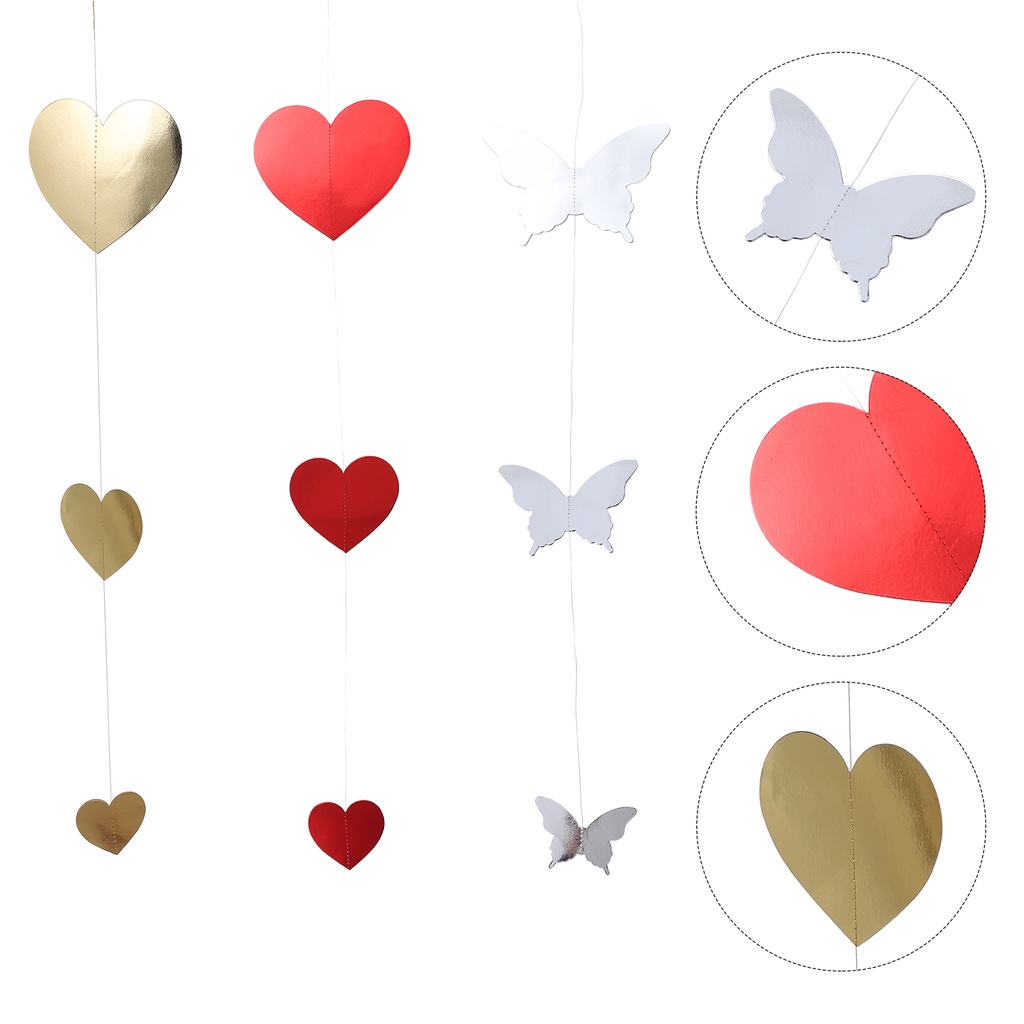 1 Set 3 Pcs 3D Valentine's Day Heart Shape Pendants Wedding Banners Christmas Hanging Decors