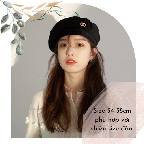 Mũ nồi nữ vải nhung họa tiết 2 vòng tròn phong cách Hàn Quốc, mũ beret nữ mã BR 6
